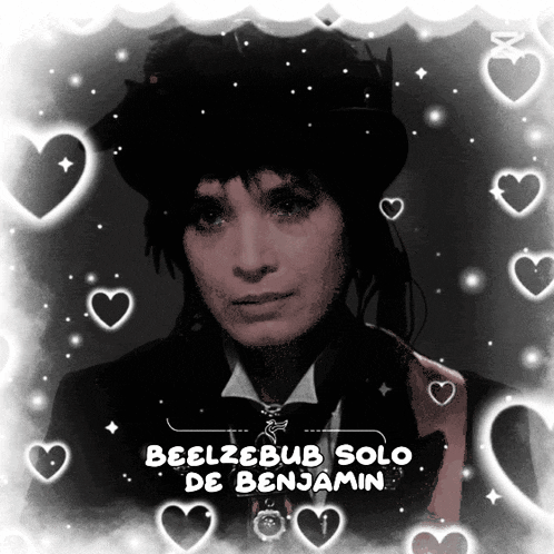 a black and white photo of a woman with the words beelzebub solo de benjamin
