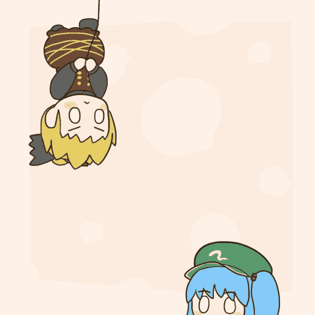a cartoon drawing of a person hanging upside down with the letter n on their hat