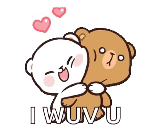 a couple of teddy bears hugging each other with the words `` i wuv u '' .