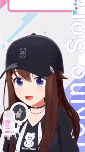 a girl wearing a nun nun shirt and a black hat
