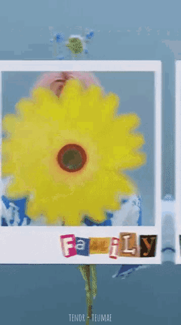 a picture of a sunflower with the word family written on it