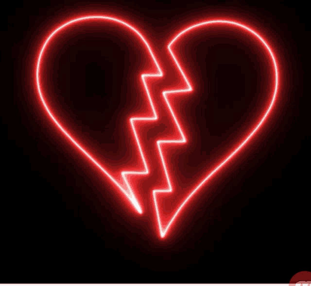 a glowing red broken heart with a lightning bolt in the middle