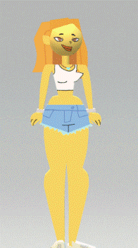 a cartoon drawing of a girl wearing shorts and a white top