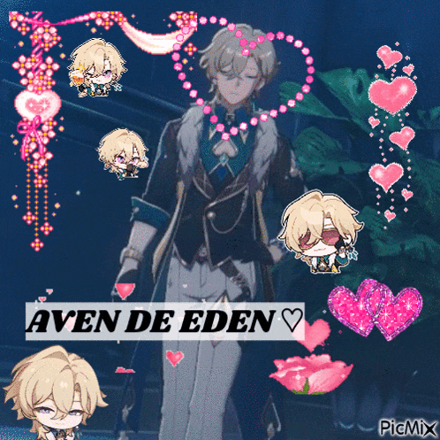 a picture of aven de eden with hearts and flowers