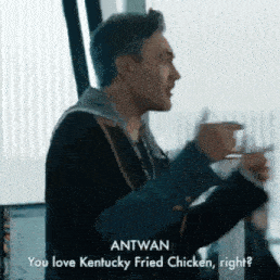 a man is talking about kentucky fried chicken and antwan