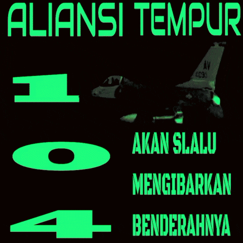 a glow in the dark poster with a fighter jet and the words aliansi tempur