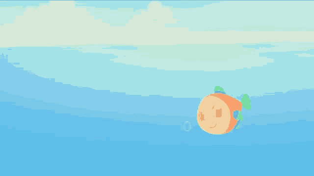 a cartoon fish is floating on top of a blue ocean