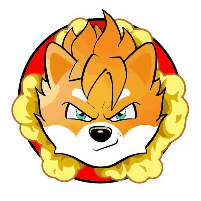 a cartoon drawing of a fox with a red circle around its head
