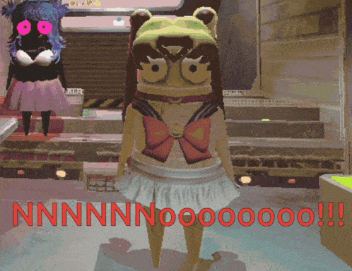 a cartoon character is standing in front of a sign that says ' nnnnn ' on it