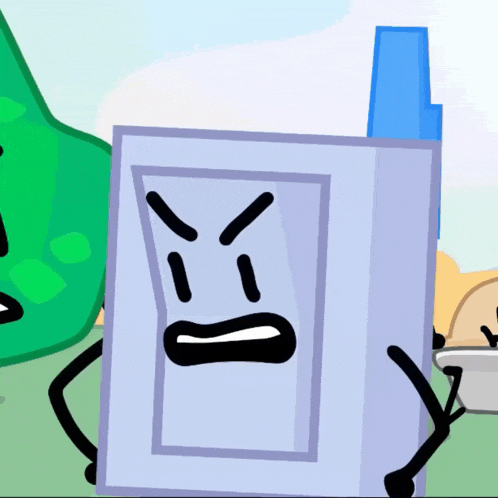 a cartoon character with an angry face is standing next to another cartoon character