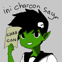 a pixel art drawing of a person holding a piece of paper that says ini charcon saya