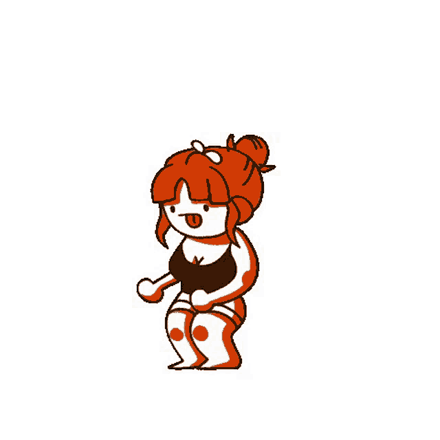 a cartoon of a woman in a bikini dancing with her tongue out .