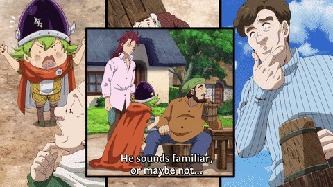 a cartoon scene with the words he sounds familiar or maybe not at the top
