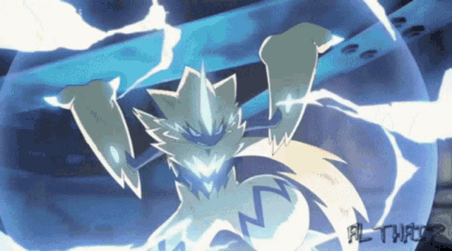 a cartoon drawing of a fox with a lightning bolt behind it