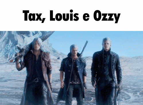 three men standing in a desert with the words tax louis e ozzy