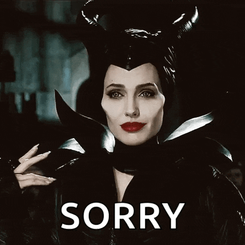 a picture of a woman with horns and the word sorry on the bottom