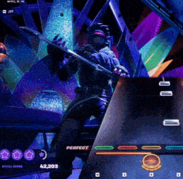 a man playing a video game with perfect score 42.203
