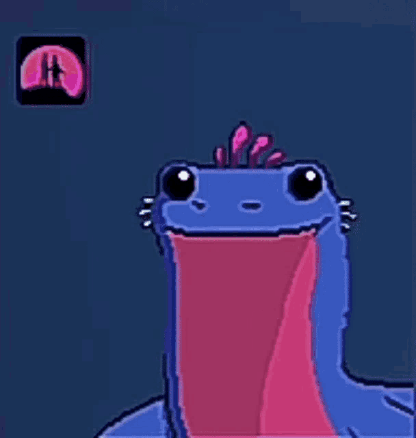 a cartoon frog with a long pink tongue is smiling and looking at the camera .