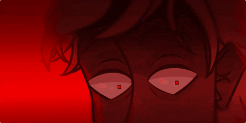 a close up of a cartoon character with red eyes