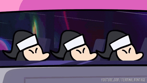 three cartoon characters are sitting in a row with youtube.com/terminalmontage in the lower right corner