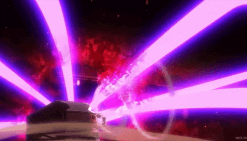 a purple light beam is coming out of a purple object