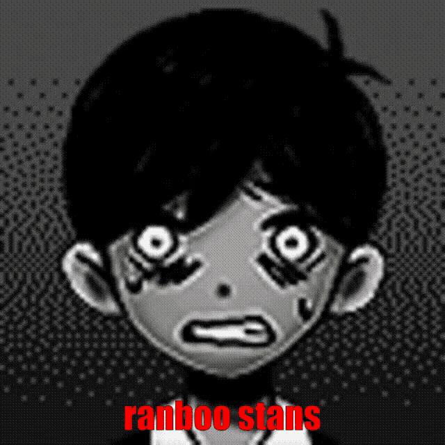 a black and white drawing of a boy with the words ranboo stans in red letters