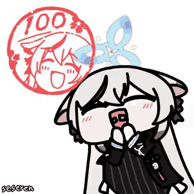 a cartoon character with a stamp that says 100 on it .