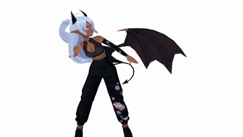 a 3d model of a devil girl with horns and black wings