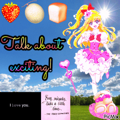 a picture of a girl with the words " talk about exciting "