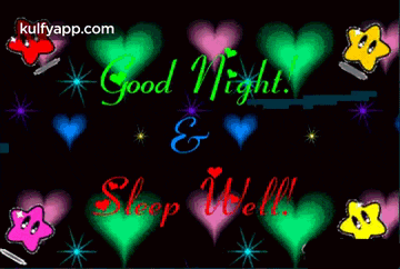 a good night and sleep well message with hearts and stars