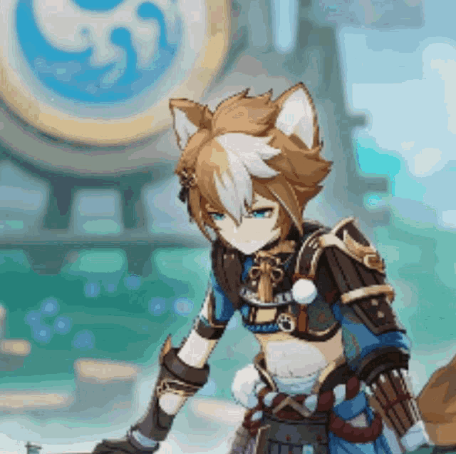 a cartoon character with a cat 's ears and tail
