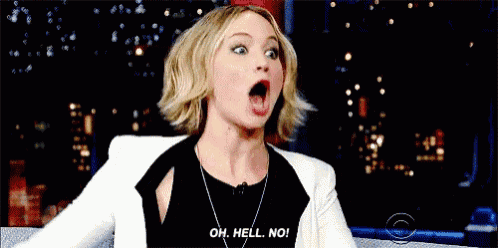 a woman with a surprised look on her face is saying oh hell no