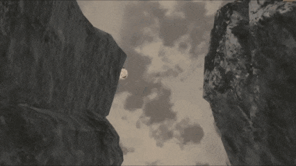a computer generated image of a person falling off a rock
