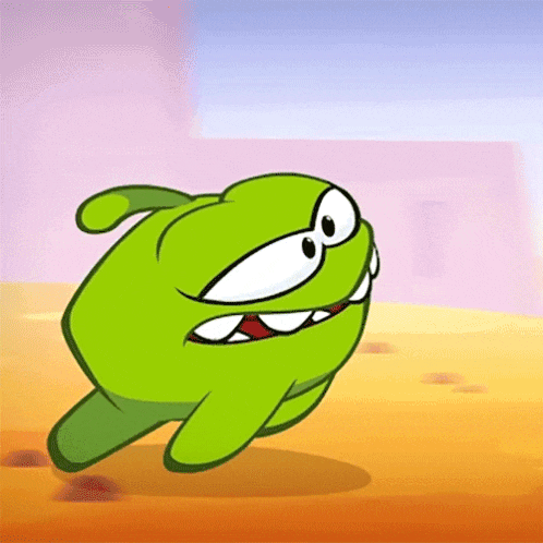 a green cartoon character with big teeth is running