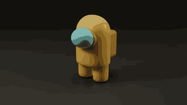 a yellow among us figure with a blue nose
