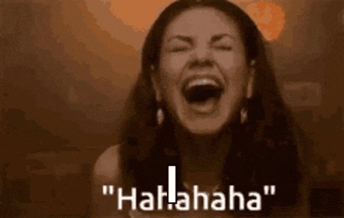 a woman is laughing with the words " har ! ahaha " on the bottom