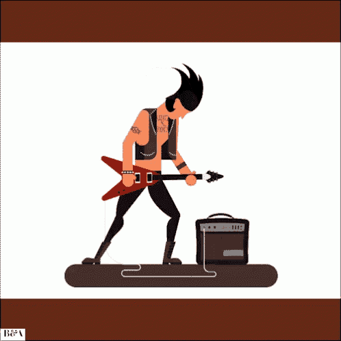 a cartoon drawing of a woman playing a guitar with the word rock on her chest