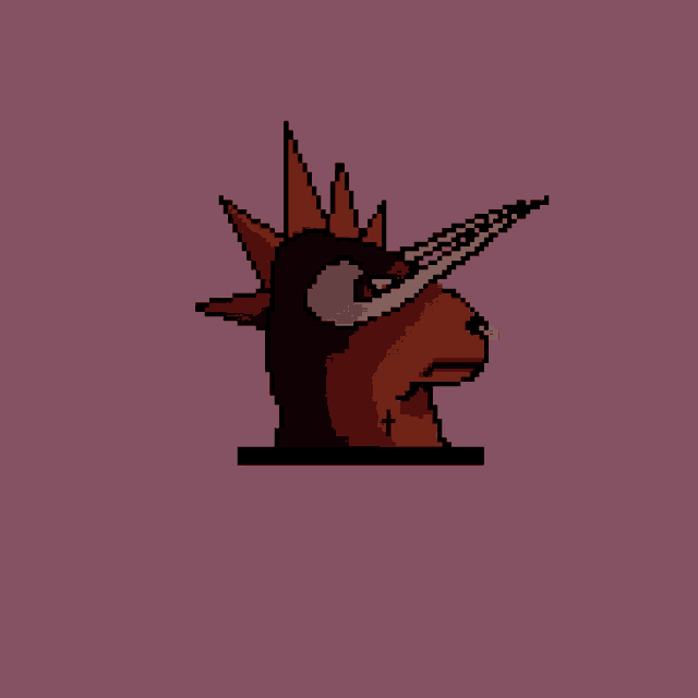 a pixel art drawing of a unicorn with a mohawk and a cross on its chest