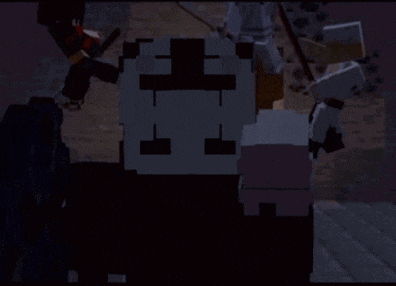 a group of minecraft characters standing in a dark room
