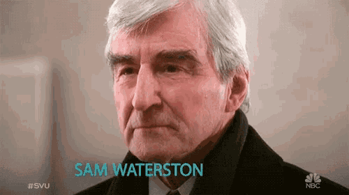 a close up of a man 's face with the name sam waterston on the bottom