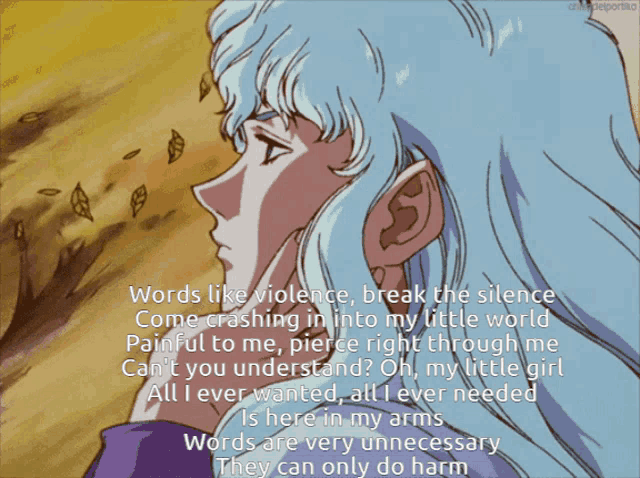 a picture of a girl with the words words like violence break the silence come crashing into my little world painful to me pierce right through me