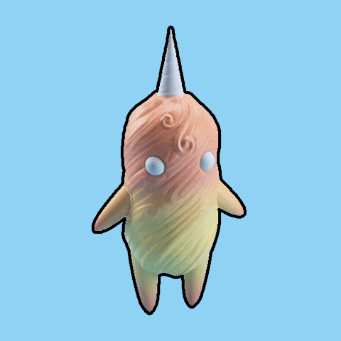 a cartoon character with a white horn on top of it