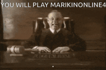 a judge is sitting at a table with a gavel in front of him and the words you will play marikinonline4