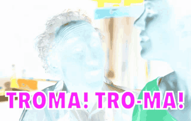 a colorful drawing of a woman with the words troma tro-ma written above her