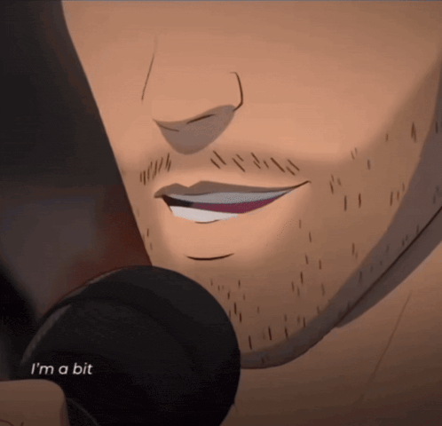 a close up of a man 's face with the words " i 'm a bit " on the bottom