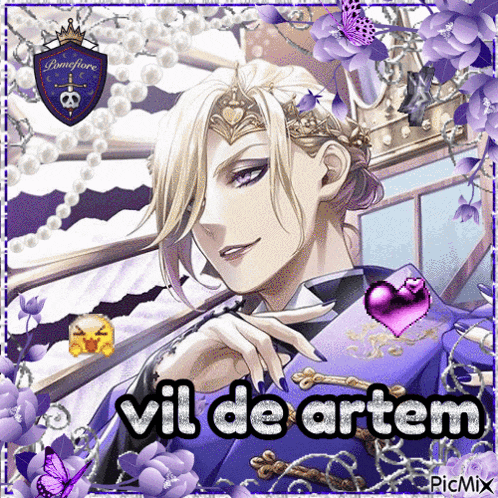 a picture of vil de artem with purple flowers around him