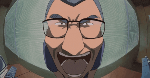 a cartoon of a man with glasses and a mustache making a funny face