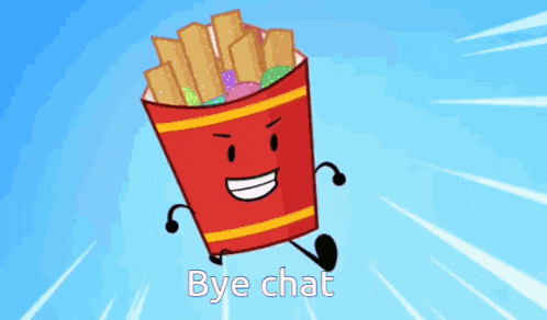 a cartoon character says bye chat and is running