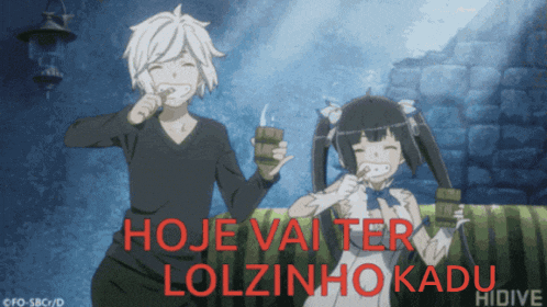 a couple of anime characters with the words hoje vai ter lolzinho kadu hidive