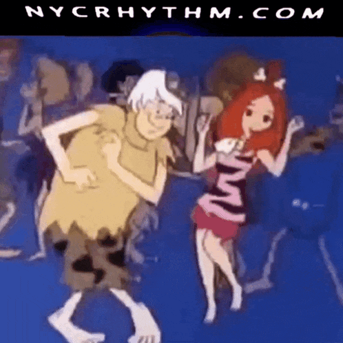 a cartoon of a man and woman dancing with nycrhythm.com in the corner